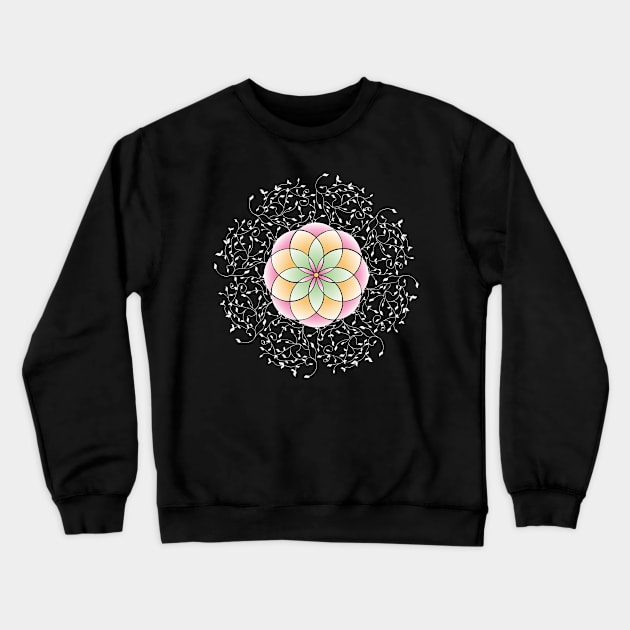 Pink prism flower with mandala pattern Crewneck Sweatshirt by Mayathebeezzz